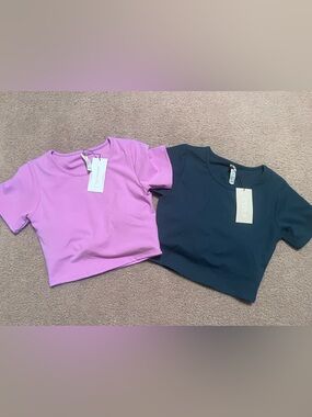 NWT Cropped P’tula Tops - pink / green workout shirts small